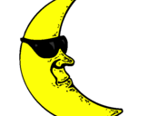 Disegno Luna con gli occhiali da sole  pitturato su ketty 