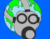 Disegno Terra con maschera anti-gas  pitturato su CARLOTTINA