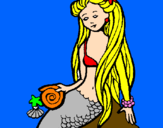 Disegno Sirena con la conchiglia  pitturato su francy