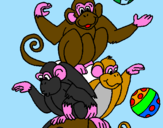 Disegno Scimmie giocoliere pitturato su gianpi