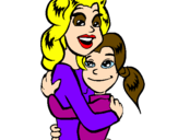 Disegno Madre e figlia abbracciate pitturato su carol