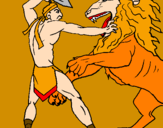 Disegno Gladiatore contro un leone pitturato su andrea13