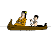 Disegno Madre e figlio in canoa  pitturato su federica e simone