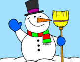 Disegno pupazzo di neve con scopa pitturato su vincenzo mennella