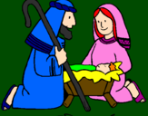 Disegno Adorano Gesù Bambino  pitturato su Emma