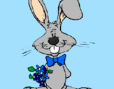 Disegno Coniglio con un mazzo di fiori  pitturato su Emma