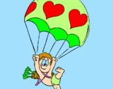 Disegno Cupido in paracadute  pitturato su ALESSIA