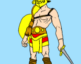 Disegno Gladiatore  pitturato su giallongo