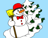 Disegno Pupazzo di neve e albero di Natale pitturato su Emma