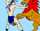 Disegno Gladiatore contro un leone pitturato su Emma