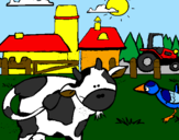 Disegno Mucca nella fattoria  pitturato su Emma