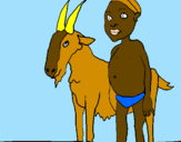 Disegno Bambino africano con una capra pitturato su beatrice