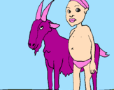 Disegno Bambino africano con una capra pitturato su MAba