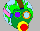 Disegno Terra con maschera anti-gas  pitturato su matilde 