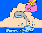 Disegno Delfino e gabbiano  pitturato su delfino