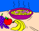 Disegno Frutta e chiocciole in casseruola pitturato su marti