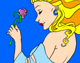 Disegno Principessa con una rosa pitturato su michela