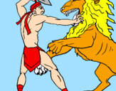 Disegno Gladiatore contro un leone pitturato su DANILO