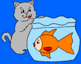 Disegno Gatto e pesce  pitturato su alysèe eclaudio