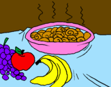 Disegno Frutta e chiocciole in casseruola pitturato su lella 