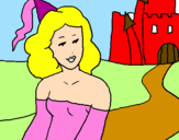 Disegno Principessa e castello  pitturato su giulia