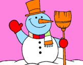 Disegno pupazzo di neve con scopa pitturato su camilla