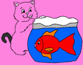 Disegno Gatto e pesce  pitturato su GIORGIA