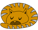 Disegno Gatto addormentato  pitturato su simoncina      