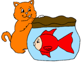 Disegno Gatto e pesce  pitturato su erick
