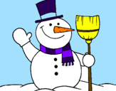 Disegno pupazzo di neve con scopa pitturato su anónimo
