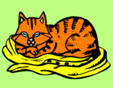 Disegno Gatto nel suo lettino  pitturato su federica
