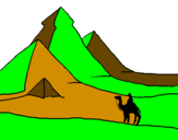 Disegno Paesaggio con le piramidi  pitturato su tom