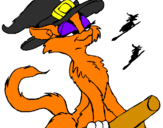 Disegno Gatta strega  pitturato su gatto volante