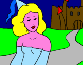Disegno Principessa e castello  pitturato su leila