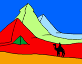 Disegno Paesaggio con le piramidi  pitturato su emma