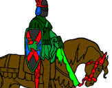 Disegno Cavaliere a cavallo pitturato su gasper