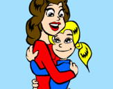 Disegno Madre e figlia abbracciate pitturato su mamma e figlia