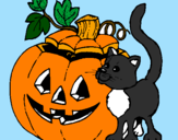 Disegno Zucca e gatto pitturato su jasmin