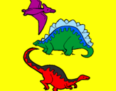 Disegno Tre specie di dinosauri  pitturato su Giorgio grano(T-rex)