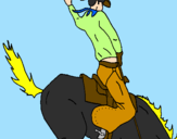 Disegno Cowboy a cavallo  pitturato su giallongo