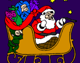 Disegno Babbo Natale alla guida della sua slitta pitturato su francesco