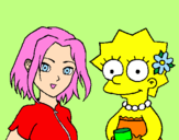Disegno Sakura e Lisa pitturato su giallongo