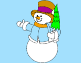 Disegno pupazzo di neve con albero pitturato su pupazodineve