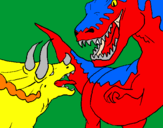 Disegno Lotta di dinosauri  pitturato su t-rex vs triceratopo