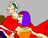 Disegno Cesare e Cleopatra  pitturato su manuccia
