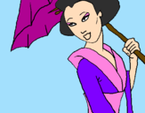 Disegno Geisha con parasole pitturato su Isa