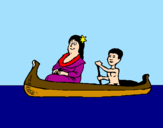 Disegno Madre e figlio in canoa  pitturato su Alessia