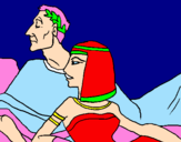 Disegno Cesare e Cleopatra  pitturato su paola