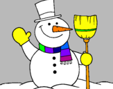 Disegno pupazzo di neve con scopa pitturato su veronica