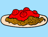 Disegno Spaghetti al ragù  pitturato su Spaghetti al pomodoro